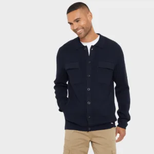 Threadbare Mens Navy Knitted Button Thru